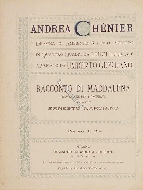 Spartiti - Andrea Chenier - Racconto di Maddalena per Piano …