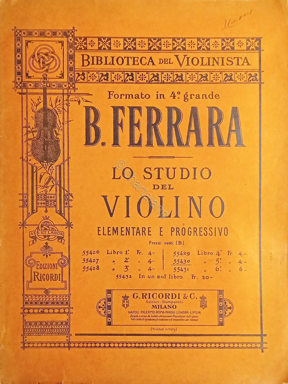 Spartiti - B. Ferrara - Lo Studio del Violino Elementare …