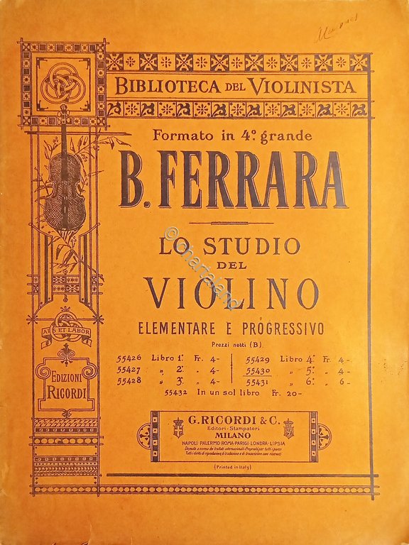 Spartiti - B. Ferrara - Lo Studio del Violino Elementare …