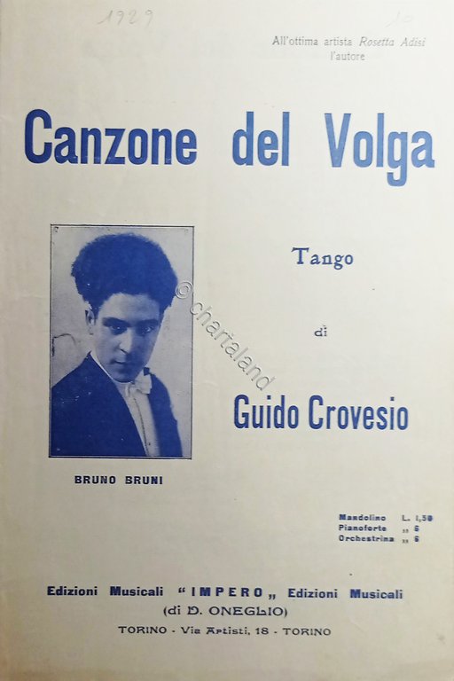Spartiti - Canzone del Volga - Tango di G. Crovesio …