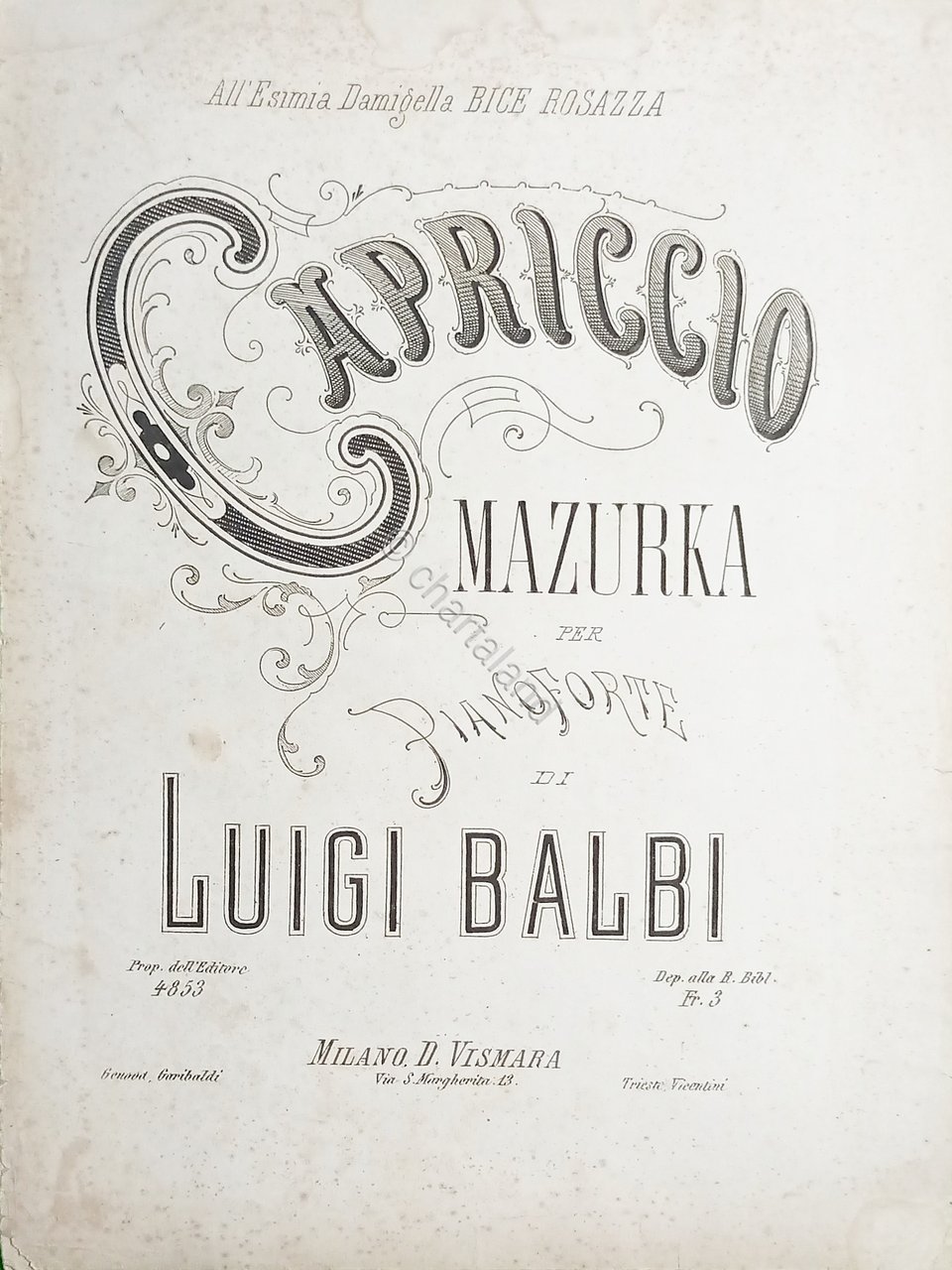 Spartiti - Capriccio - Mazurka per Pianoforte di Luigi Balbi …