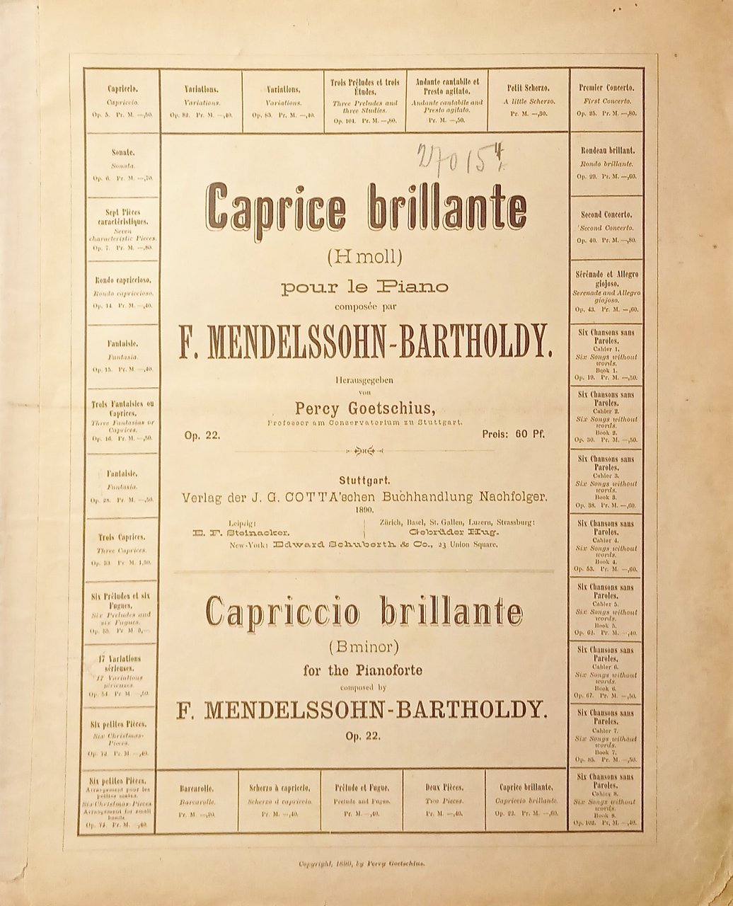 Spartiti - Caprice Brillante pour Piano par F. Mendelssohn-Bartholdy