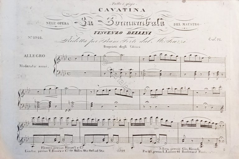 Spartiti - Cavatina nell'Opera La Sonnambula di V. Bellini per …