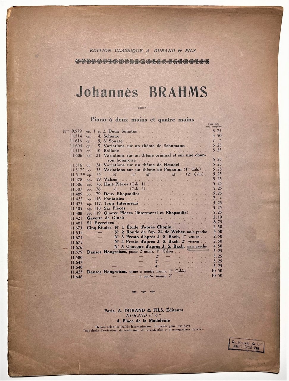 Spartiti - Chaconne d'après J. S. Bach di Johannès Brahms … | Immagine principale