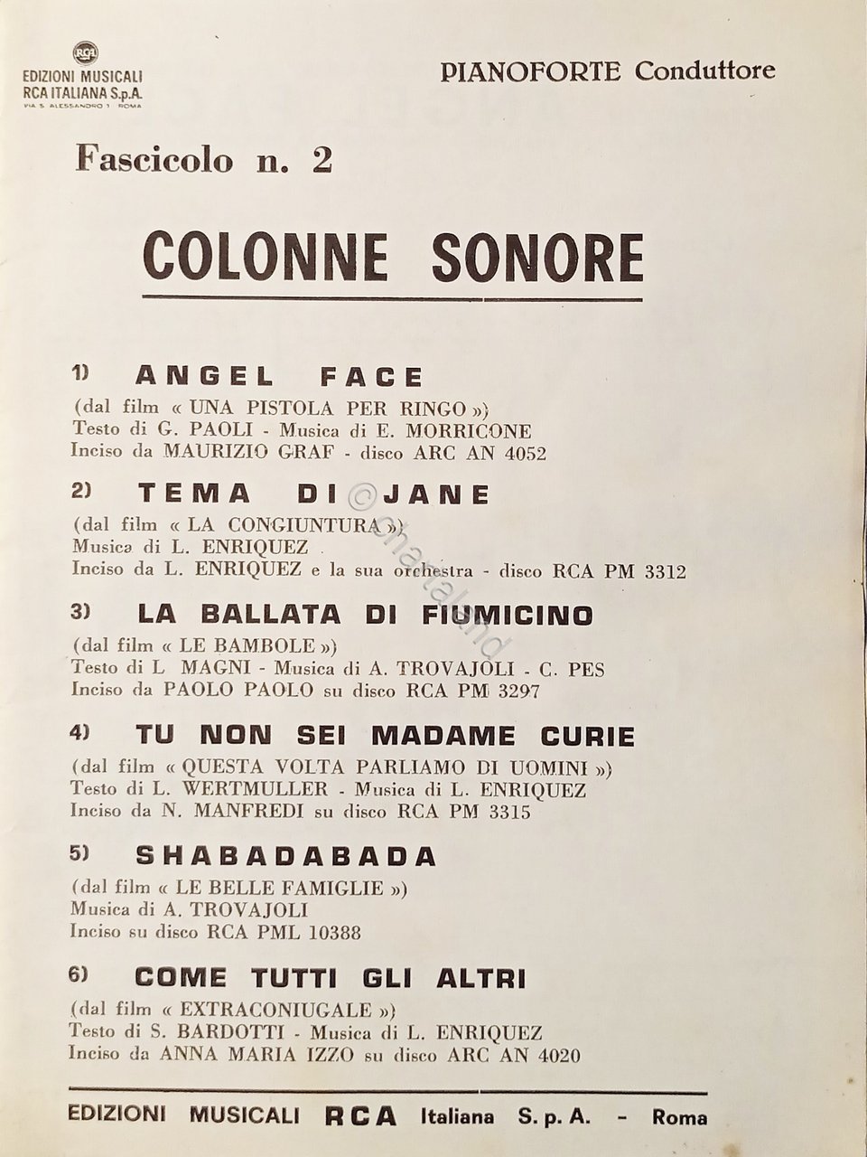 Spartiti - Colonne Sonore - Fascicolo N. 2 - 1965
