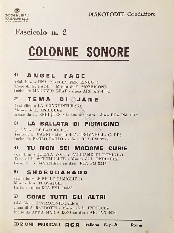 Spartiti - Colonne Sonore - Fascicolo N. 2 - 1965