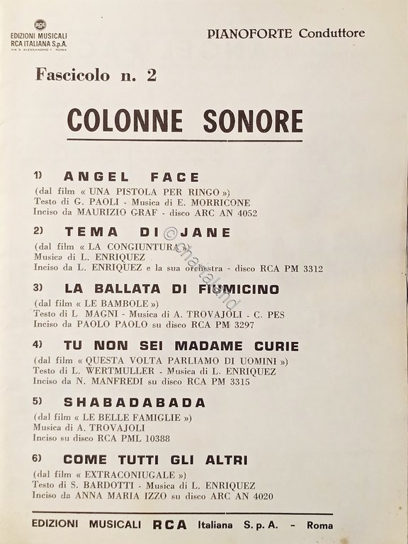 Spartiti - Colonne Sonore - Fascicolo N. 2 - 1965