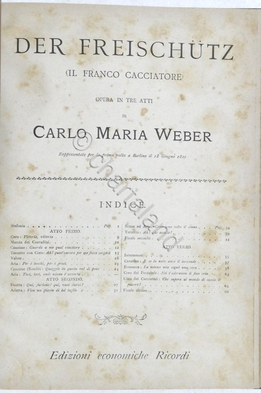 Spartiti - Der Freischutz - Opera di C. M. Weber …