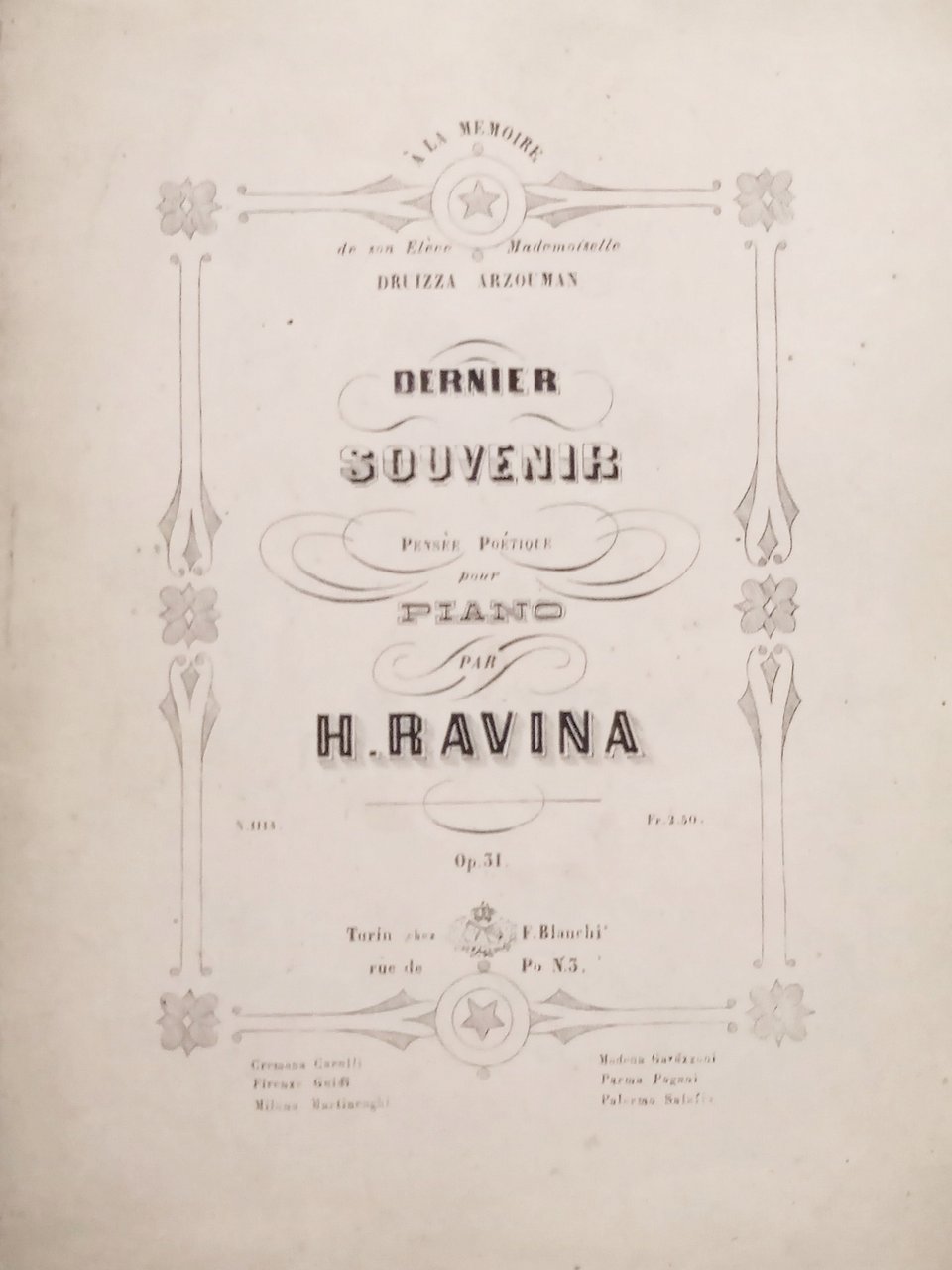 Spartiti - Dernier - Souvenir pour Piano par H. Ravina …