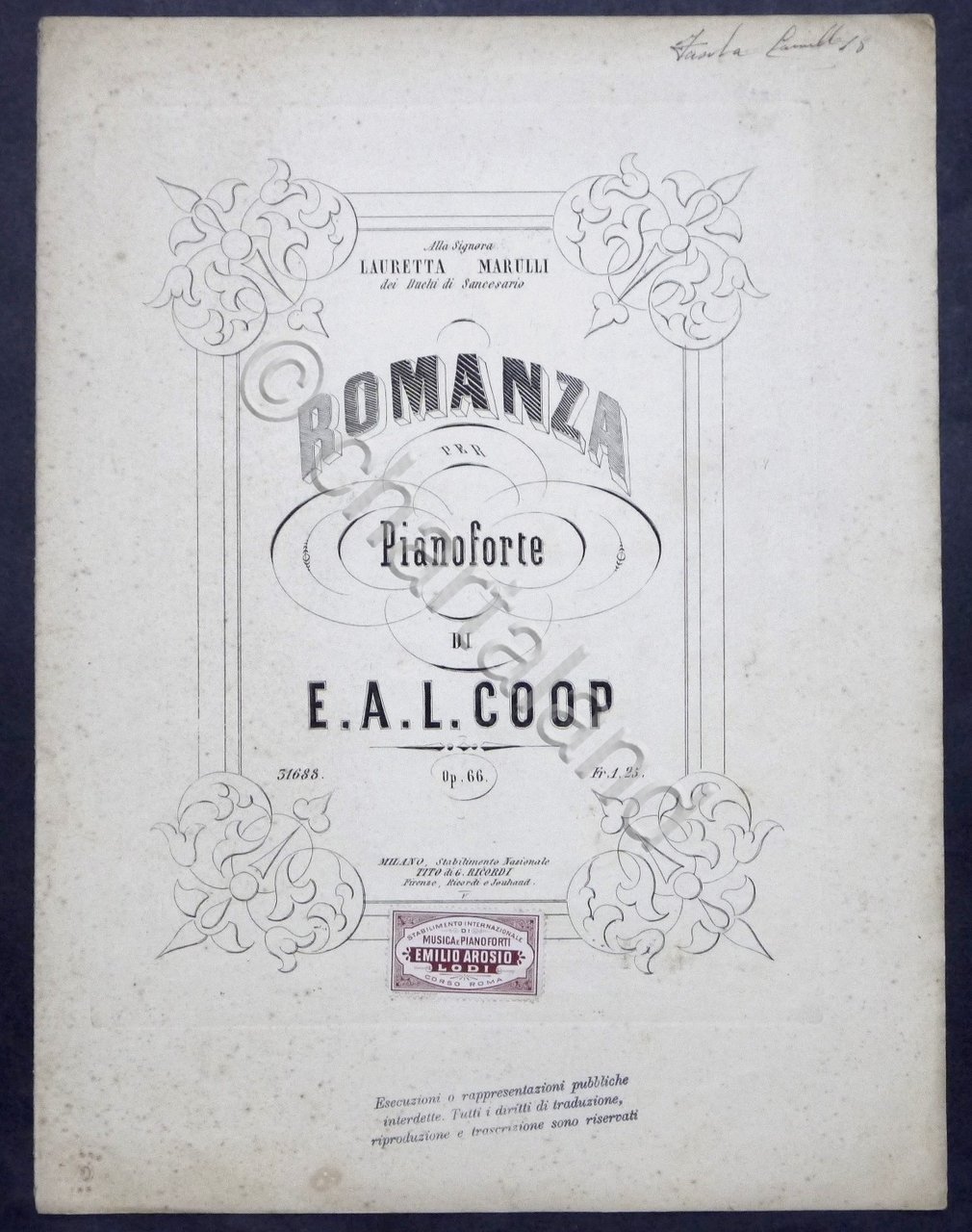 Spartiti - E. A. L. Coop - Romanza per Pianoforte … | Immagine principale