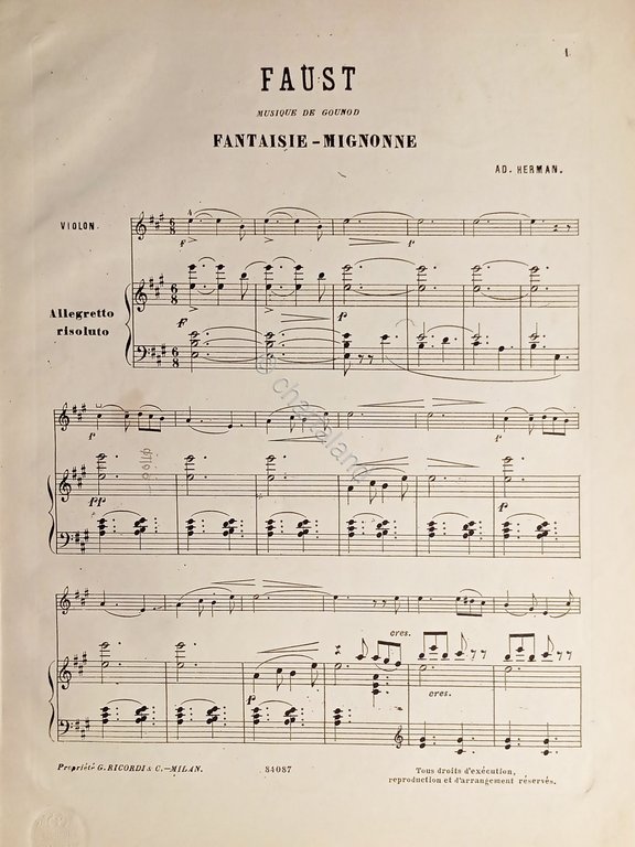 Spartiti - Faust - Fantaisie Mignone pour Violon par Ad. Herman