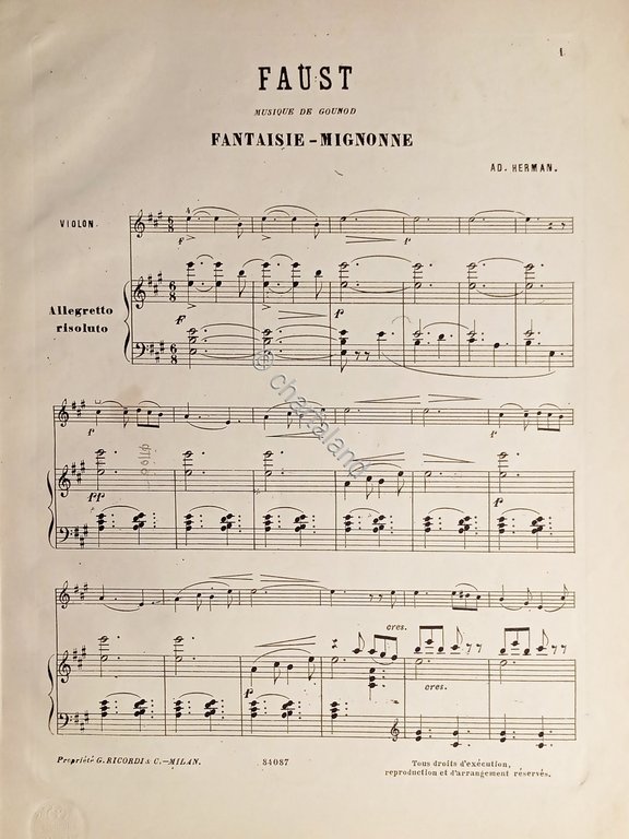 Spartiti - Faust - Fantaisie Mignone pour Violon par Ad. …