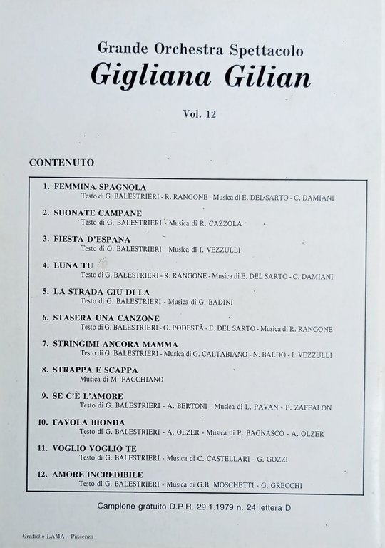 Spartiti - Femmina Spagnola Grande Orchestra Spettacolo Gigliana Gilian Vol. …