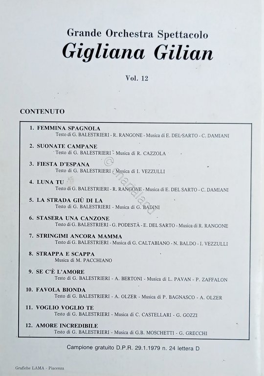 Spartiti - Femmina Spagnola Grande Orchestra Spettacolo Gigliana Gilian Vol. …
