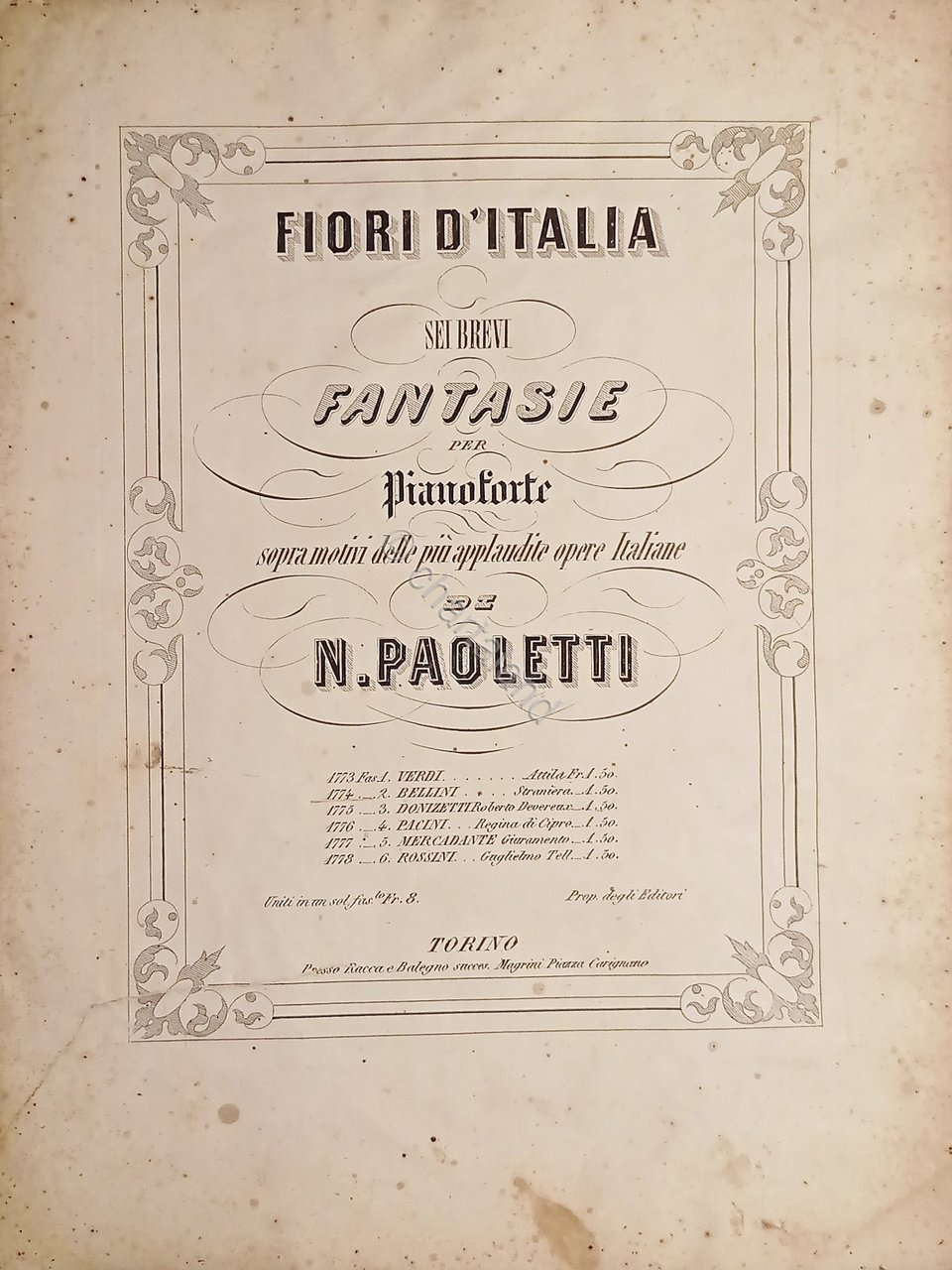 Spartiti - Fiori d'Italia - Fantasia per Pianoforte - Bellini … | Immagine principale