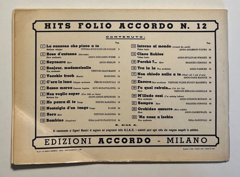 Spartiti - Hits Foglio Accordo N. 12 Guida Professionale per …