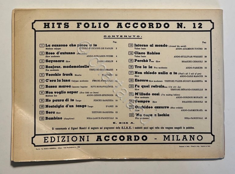 Spartiti - Hits Foglio Accordo N. 12 Guida Professionale per …