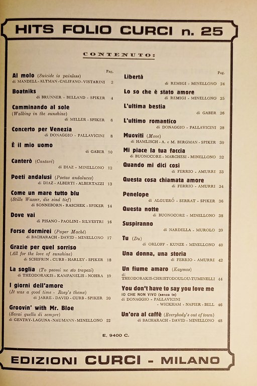 Spartiti - Hits Folio N. 25 - Curci - 30 …