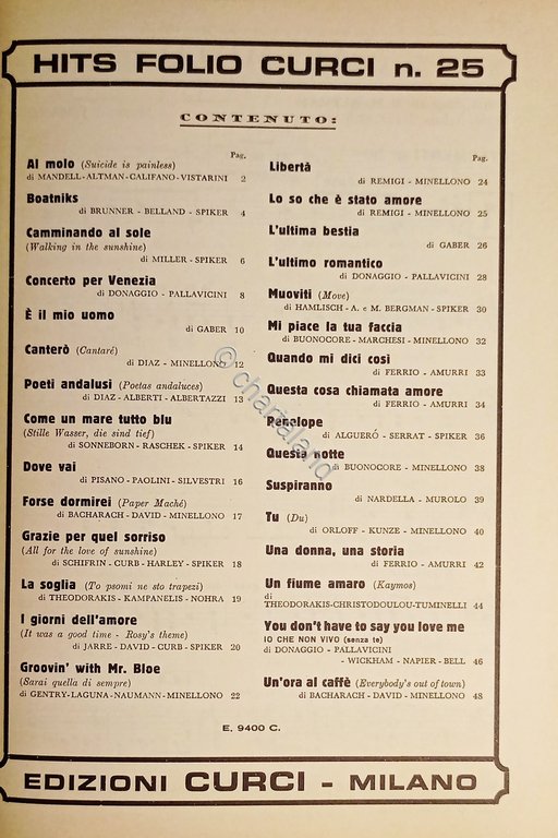 Spartiti - Hits Folio N. 25 - Curci - 30 …