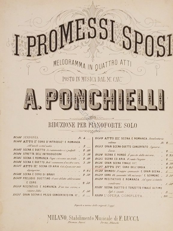 Spartiti - I Promessi Sposi - Atto IV - Coro dell'Orgia - A. Ponchielli