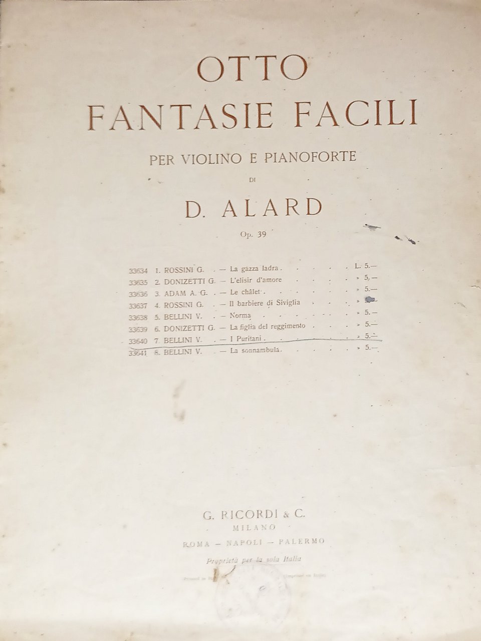 Spartiti - I Puritani di V. Bellini - Fantasia Facile … | Immagine principale