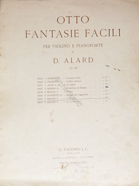 Spartiti - I Puritani di V. Bellini - Fantasia Facile … | Immagine Gallery 2