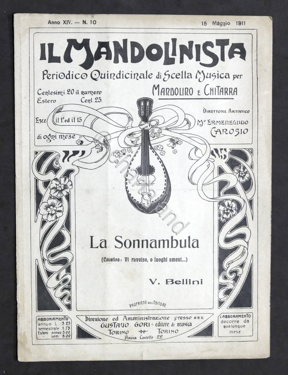 Spartiti - Il Mandolinista - N. 10 - 1911 - La Sonnambula - V. Bellini