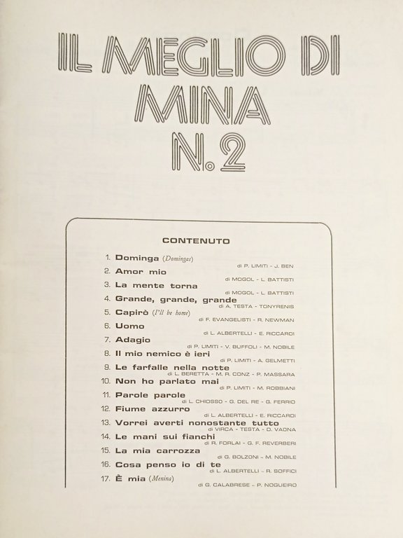 Spartiti - Il Meglio di Mina - Album N. 2 …