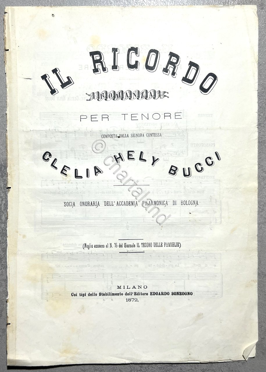Spartiti - Il Ricordo - Romanza per Tenore di Clelia …