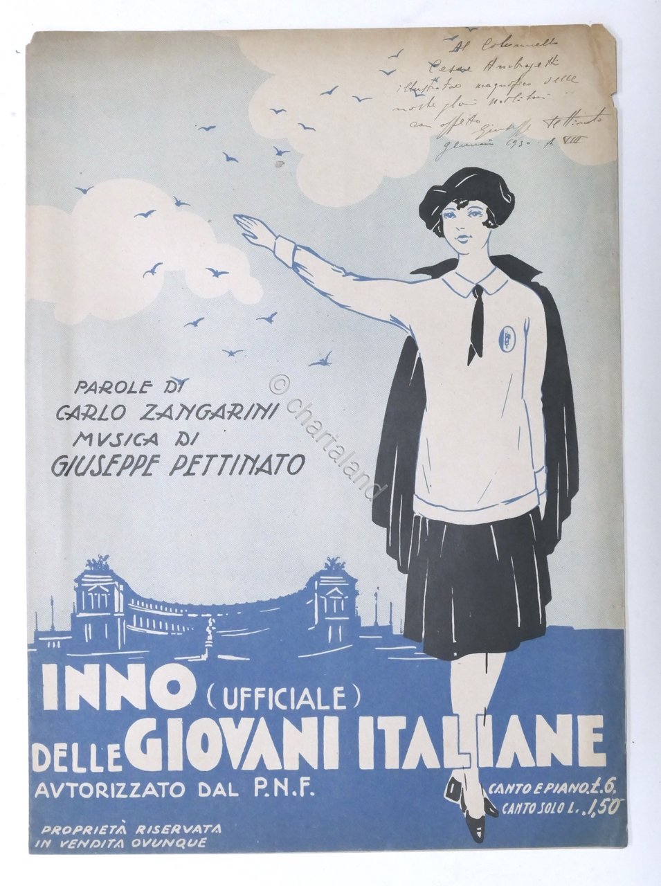 Spartiti - Inno Ufficiale delle Giovani Italiane - Autografo Giuseppe …