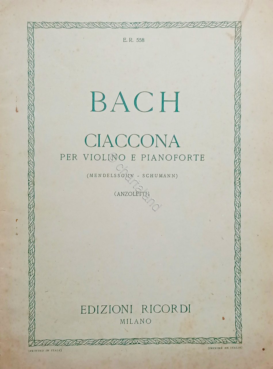 Spartiti - J. S. Bach - Ciaccona per Violino Solo …
