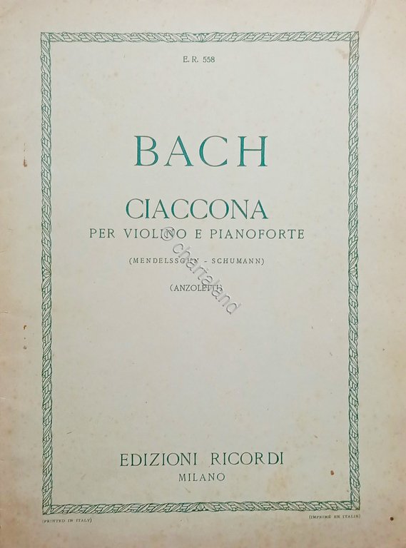 Spartiti - J. S. Bach - Ciaccona per Violino Solo …