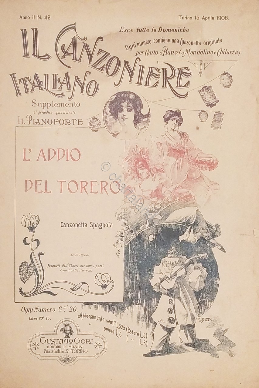Spartiti - L'Addio del Torero - Canzonetta Spagnola - 1906