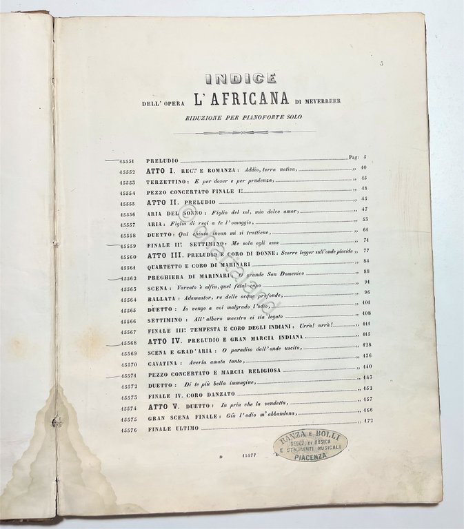 Spartiti - L'Africana - Opera in 5 Atti di E. …