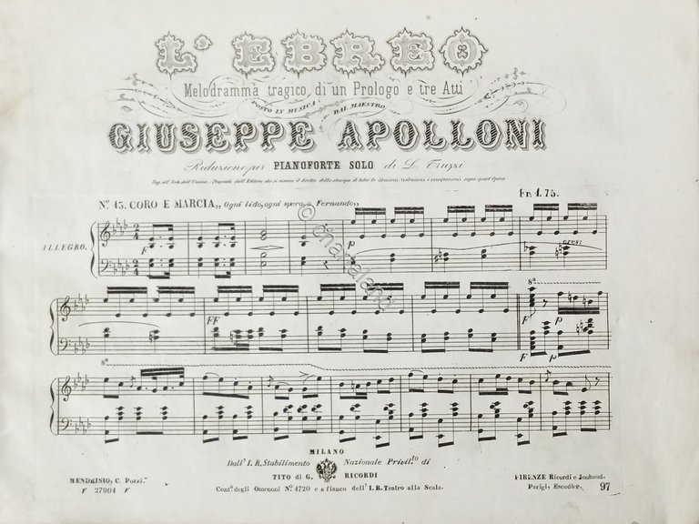 Spartiti - L'Ebreo - Melodramma tragico per Piano di G. …