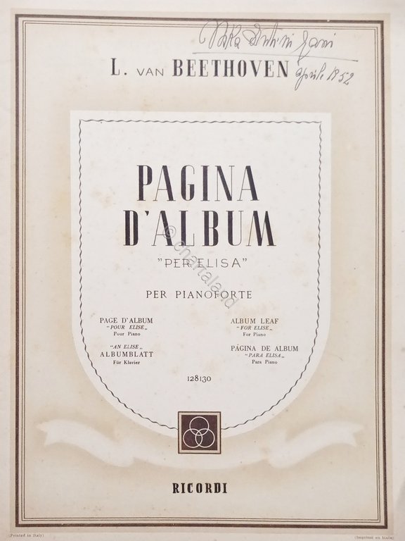 Spartiti - L. Van Beethoven - Pagina d'Album - Per …