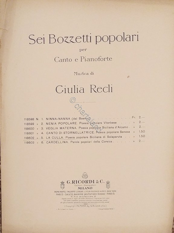 Spartiti - La Culla - Poesia Popolare Siciliana di Salaparuta …