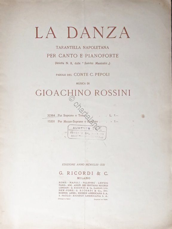 Spartiti - La Danza - Tarantella Napoletana per Canto e …