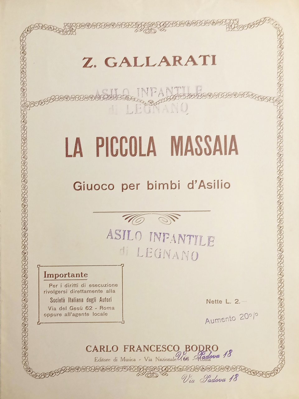 Spartiti - La Piccola Massaia - Giuoco per Bimbi d'Asilo … | Immagine principale