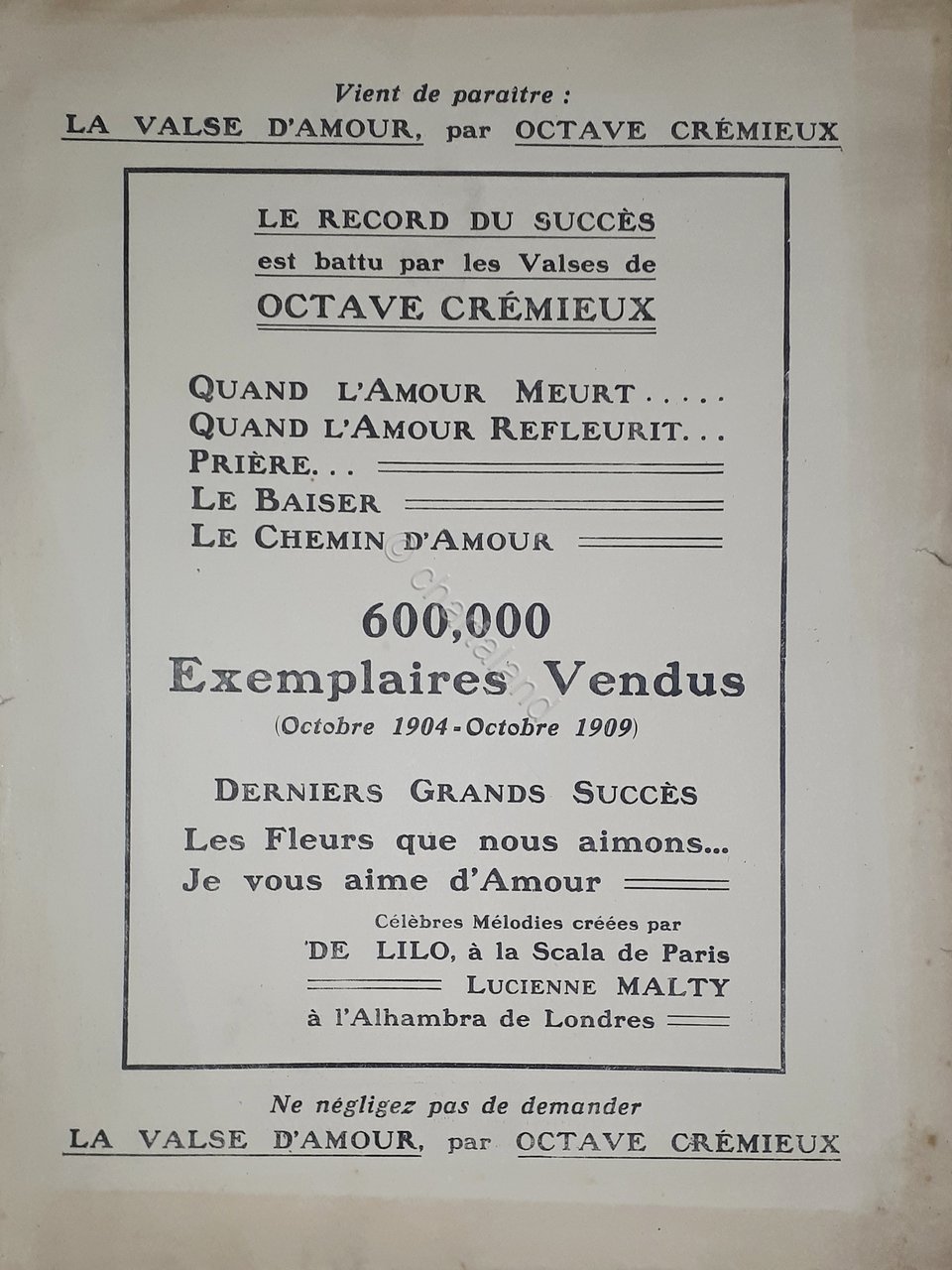 Spartiti - La Valse d'Amur par Octave Cremieux | Immagine principale