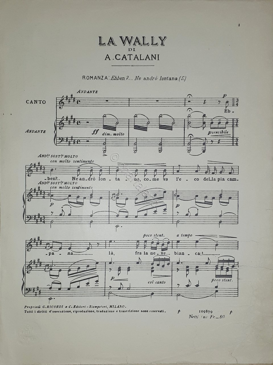 Spartiti - La Wally di A. Catalani | Immagine principale