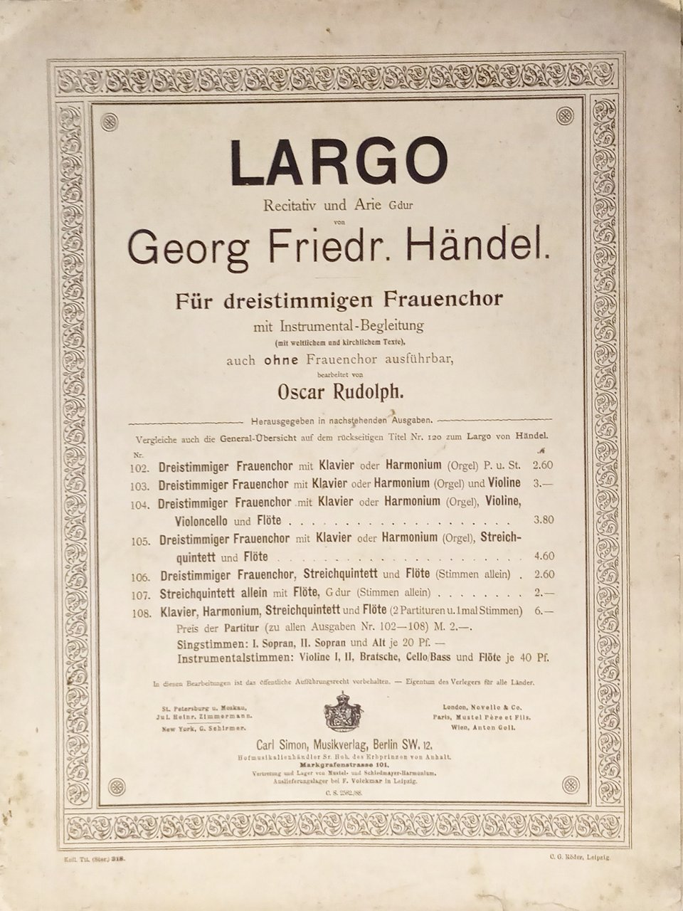 Spartiti - Largo - Recitativ und Arie G Dur von … | Immagine principale