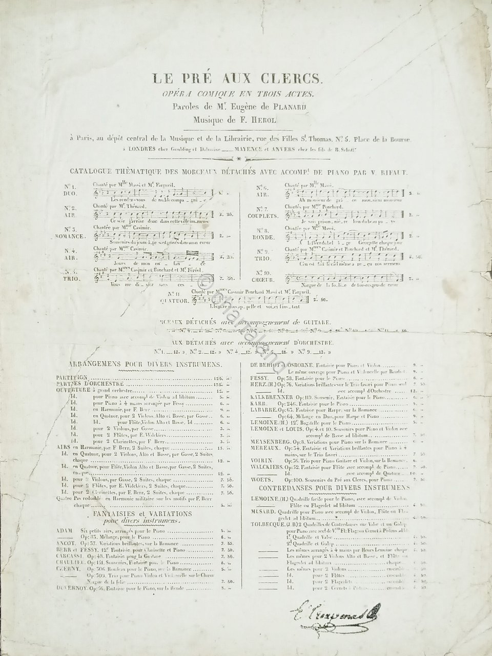 Spartiti - Le Pre aux Clercs - Canto e Piano …