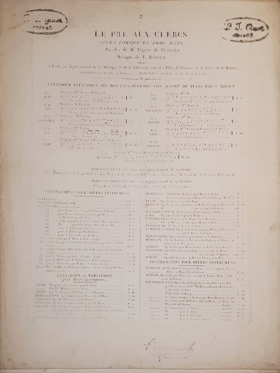 Spartiti - Le Pré aux Clercs de Ferdinand Hérold pour …