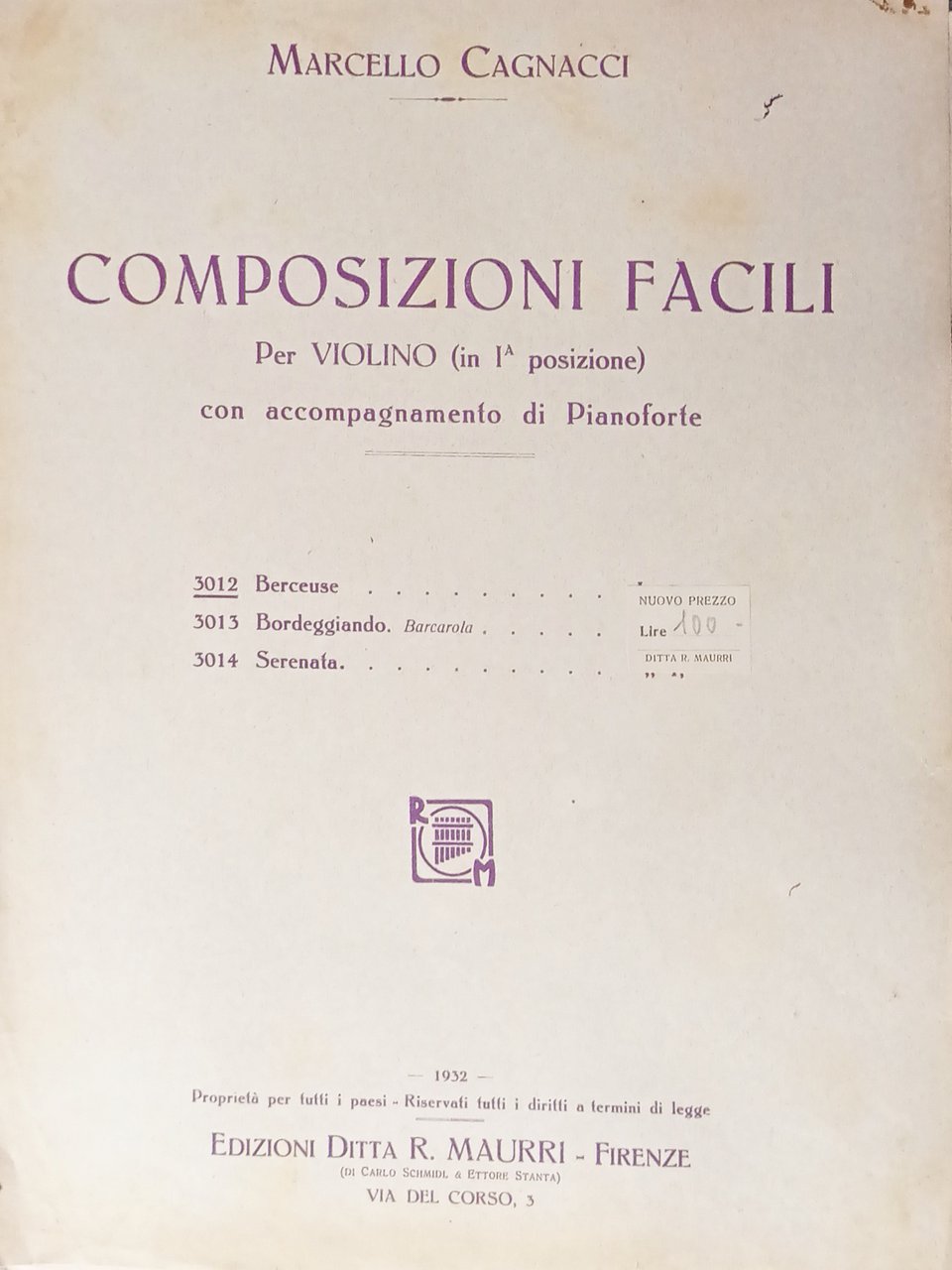Spartiti - M. Cagnacci - Composizioni Facili per Violino con …