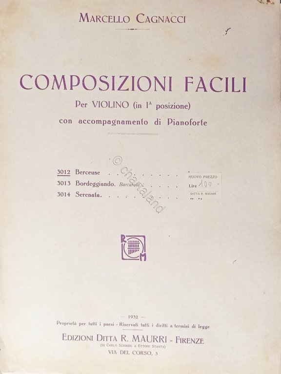 Spartiti - M. Cagnacci - Composizioni Facili per Violino con …
