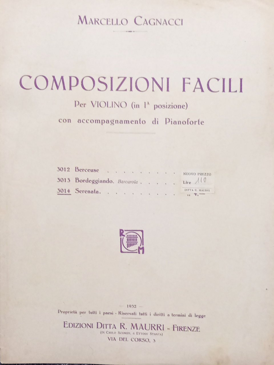Spartiti - M. Cagnacci - Composizioni Facili per Violino con …
