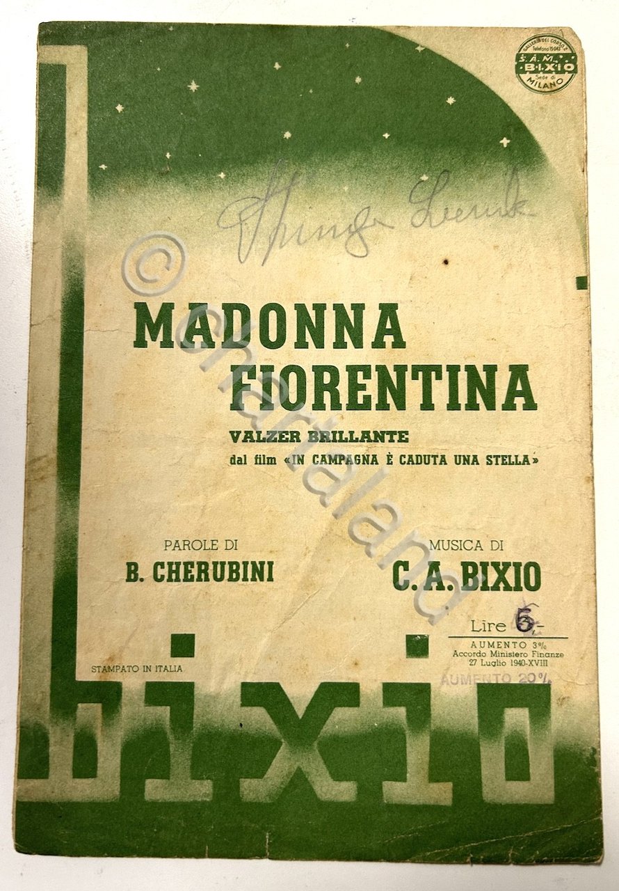 Spartiti - Madonna fiorentina - Musica di Bixio - mandolino …