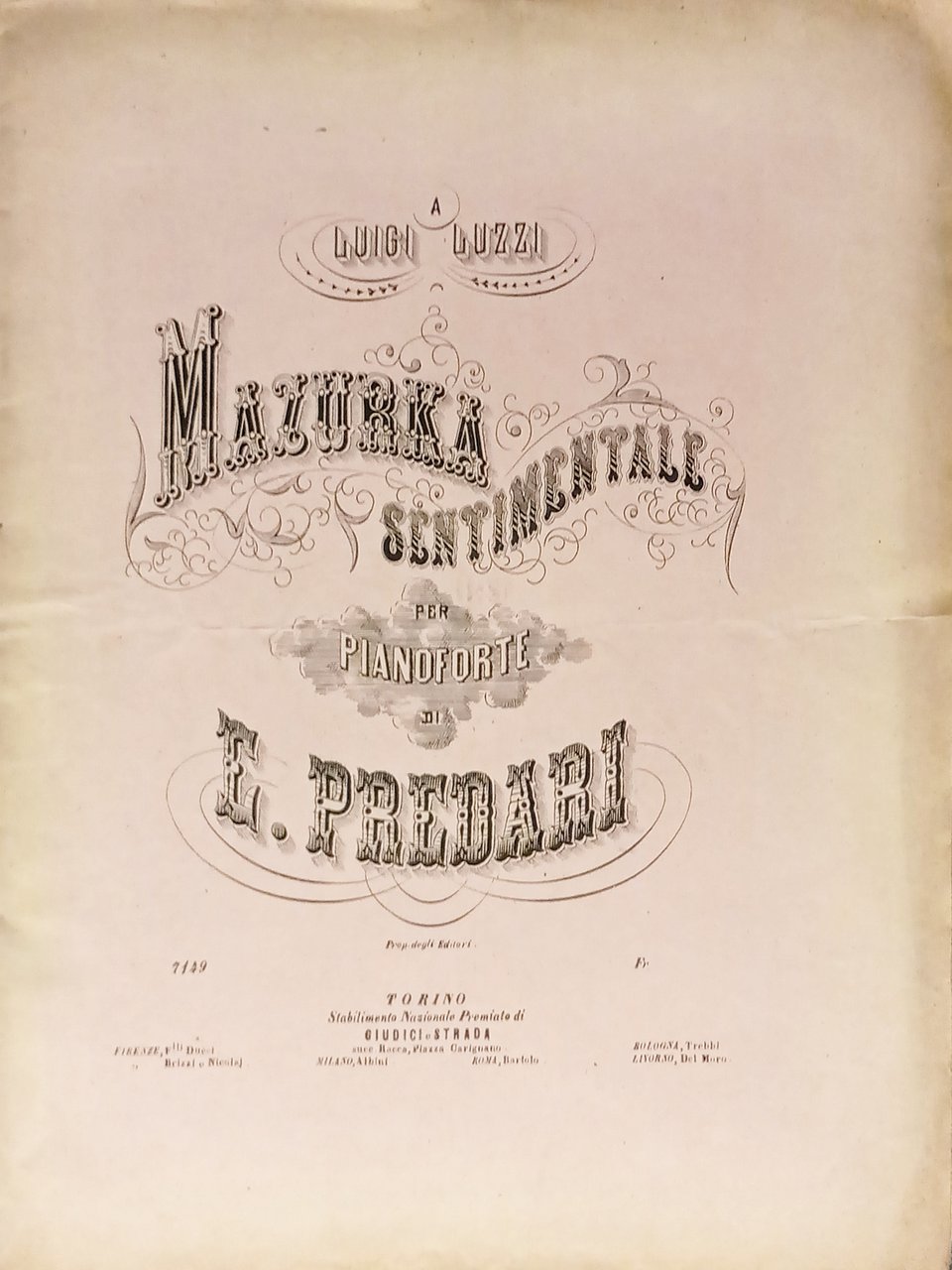 Spartiti - Mazurka Sentimentale per Pianoforte di E. Predari