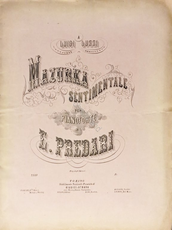 Spartiti - Mazurka Sentimentale per Pianoforte di E. Predari